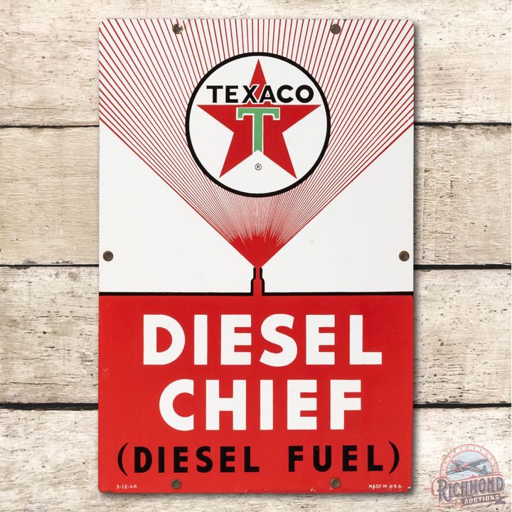 1960 Texaco Diesel Chief Porcelain Pump Plate Sign