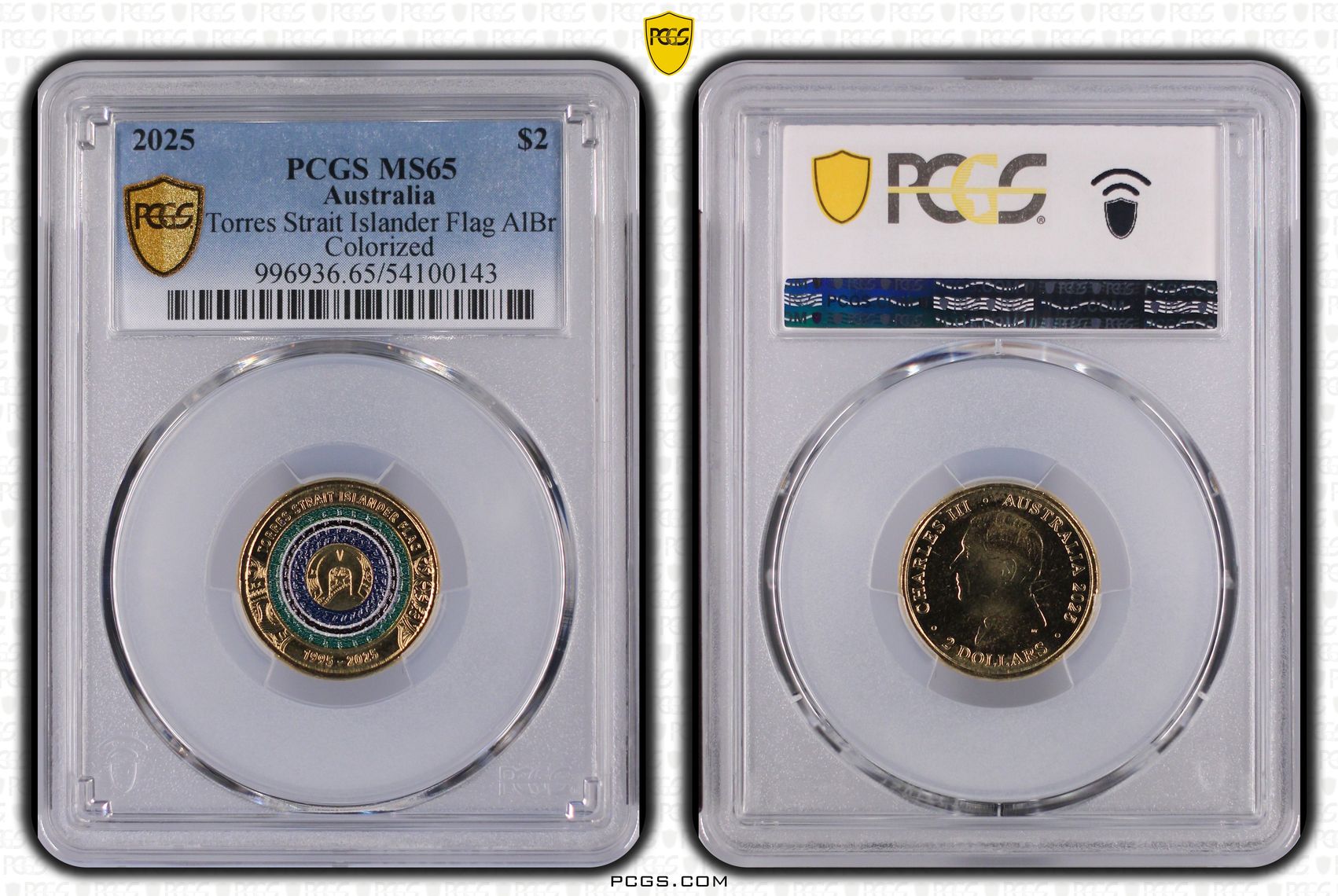 Torres Strait Islander Flag AlBr Colourised, Two Dollar, 2025, PCGS MS65