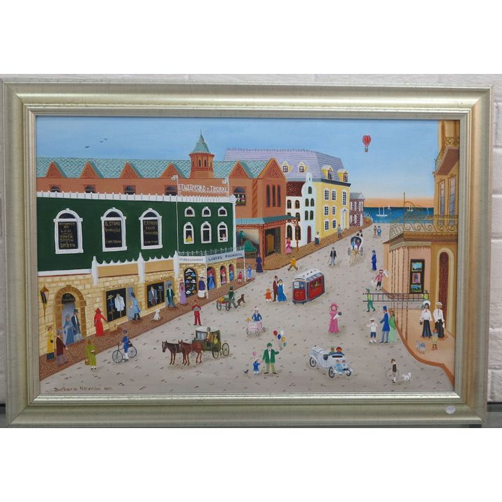 BARBARA NEWMAN - OIL ON BOARD - CAPE TOWN STREET SCENE