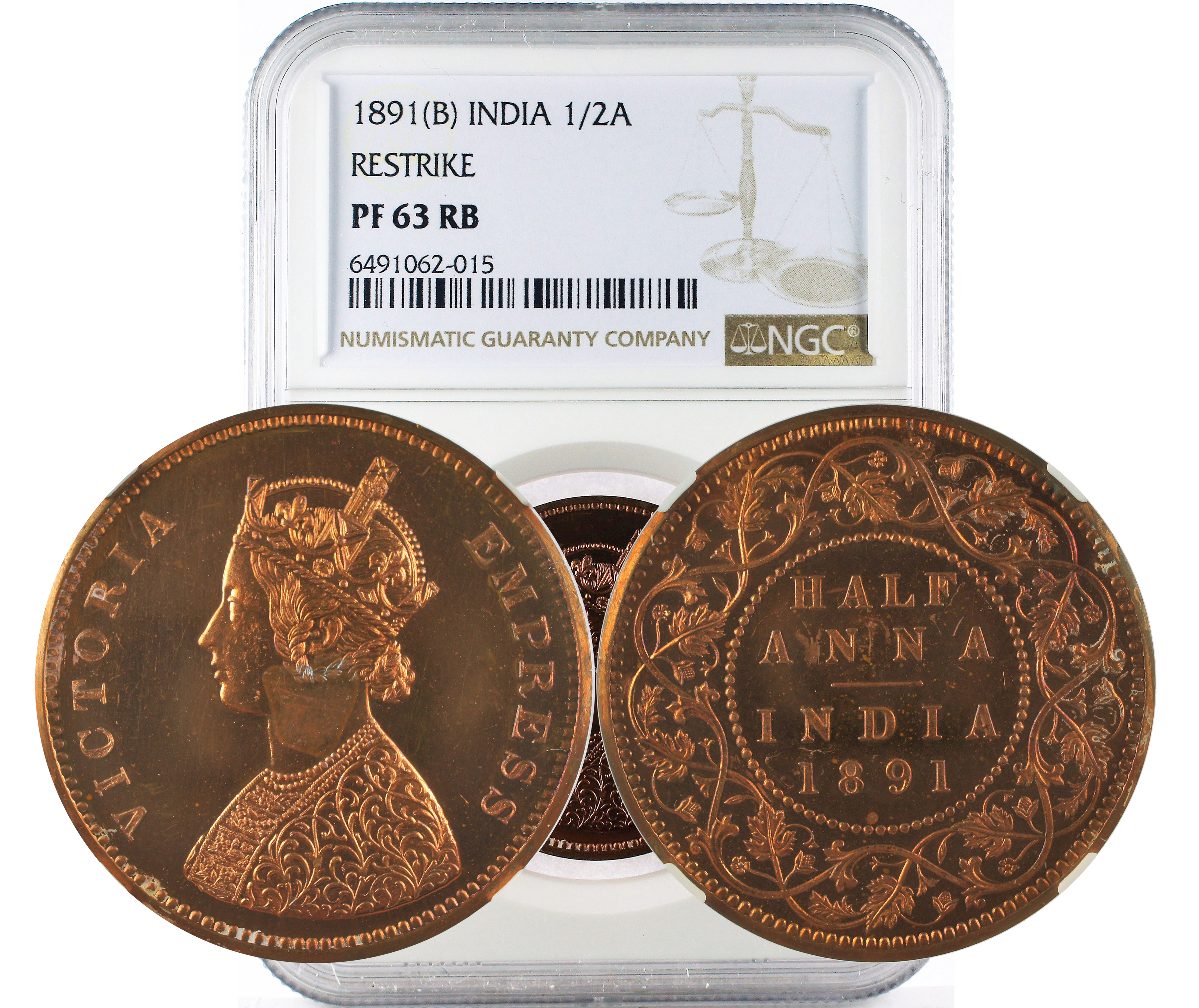 1891(B) INDIA RESTRIKE 1/2A PF 63 RB