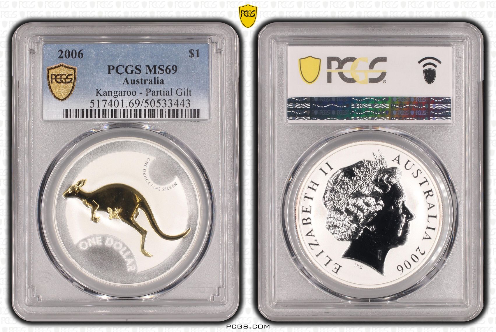 Kangaroo - Partial Gilt, One Dollar, 2006, PCGS MS69