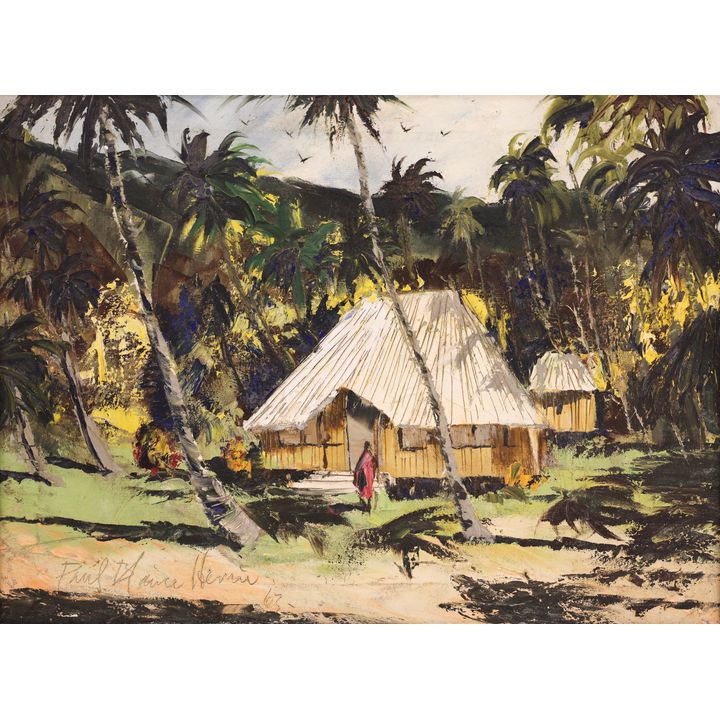 Paul Blaine Henrie ''Palms and Huts'' 1963 Oil