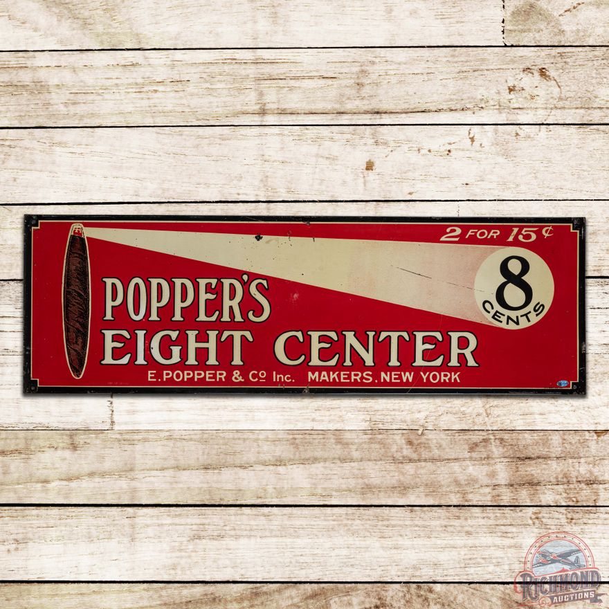 Popper's Eight Center Cigars Emb. Single Sided Tin Sign