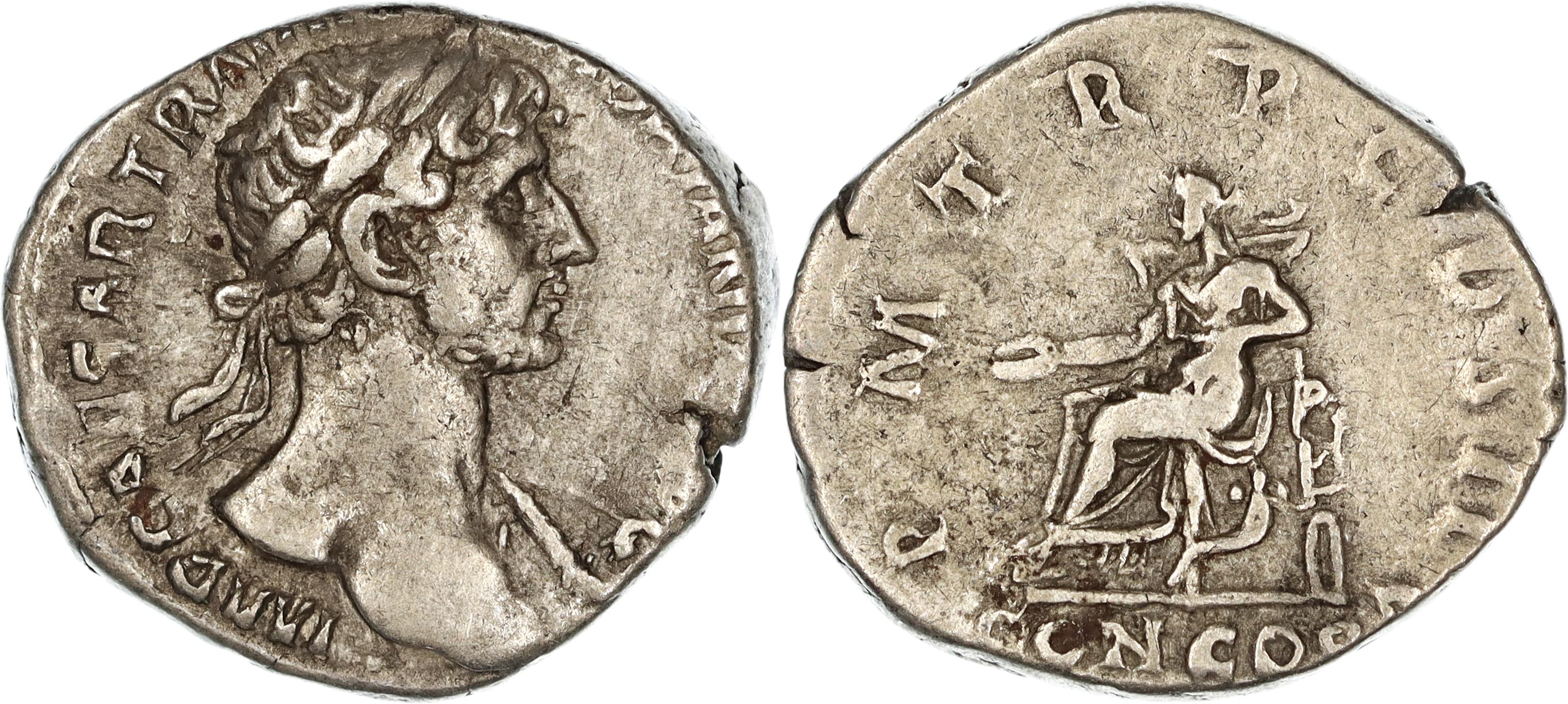 Roman Empire, Hadrian, Silver Denarius, 118 AD , nVF