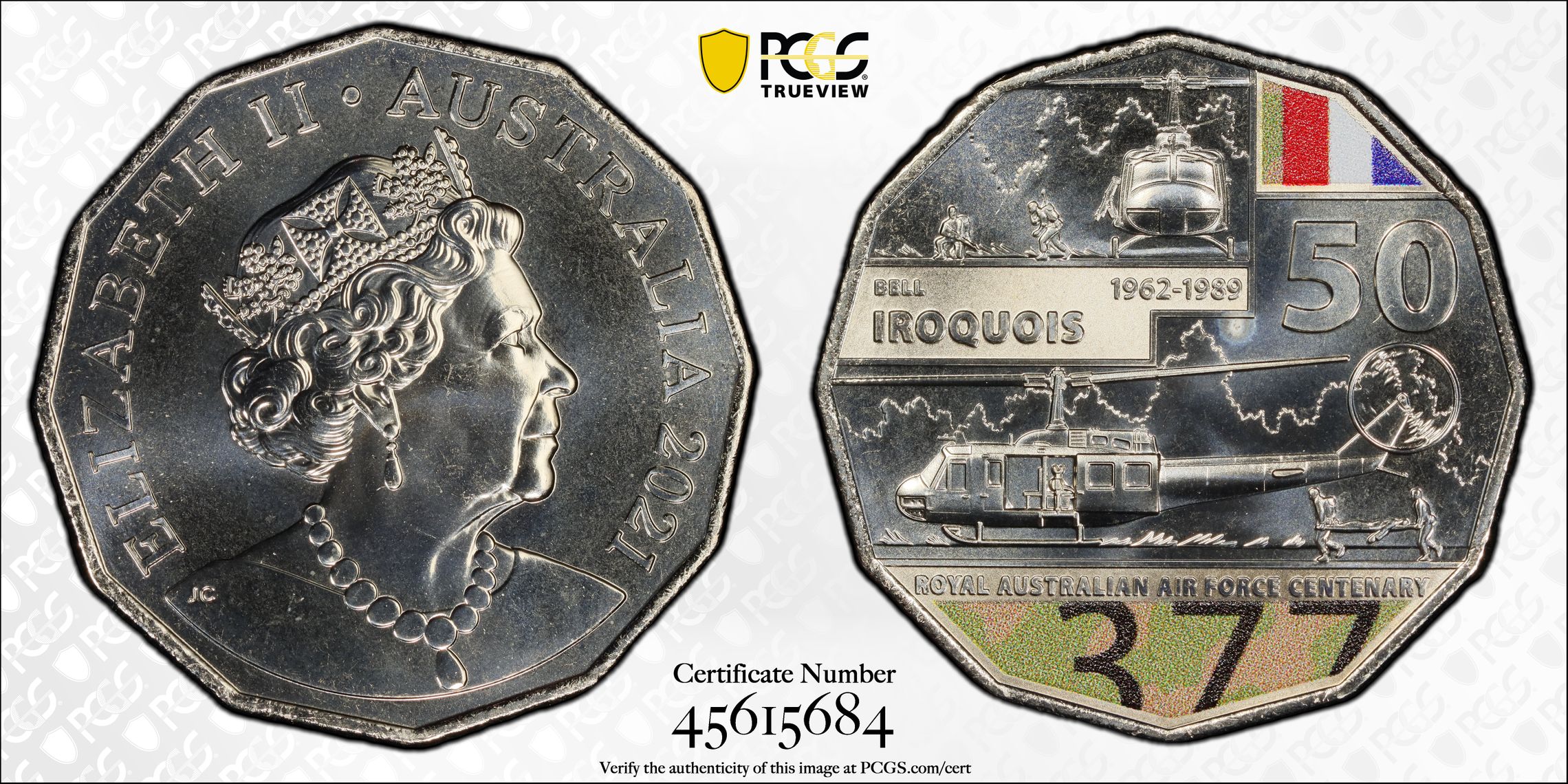 Centenary of the RAAF Iroquois, Fifty Cent, 2021, PCGS MS68