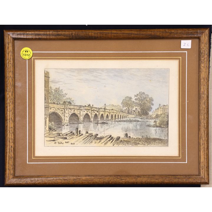 Antique Hull Tinted Bridge Engraving Framed 10''x13''