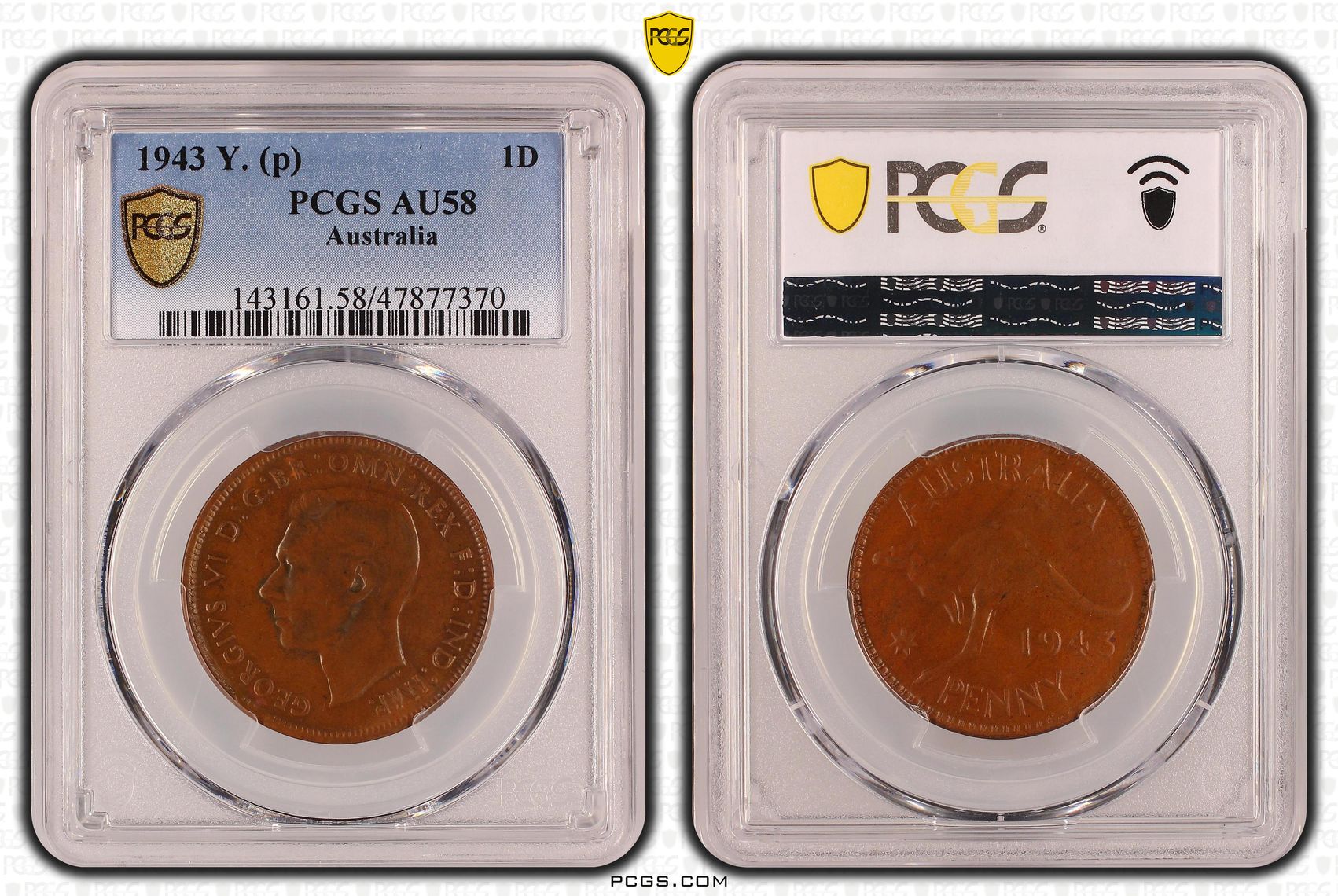 One Penny, 1943-Y., PCGS AU 58BN
