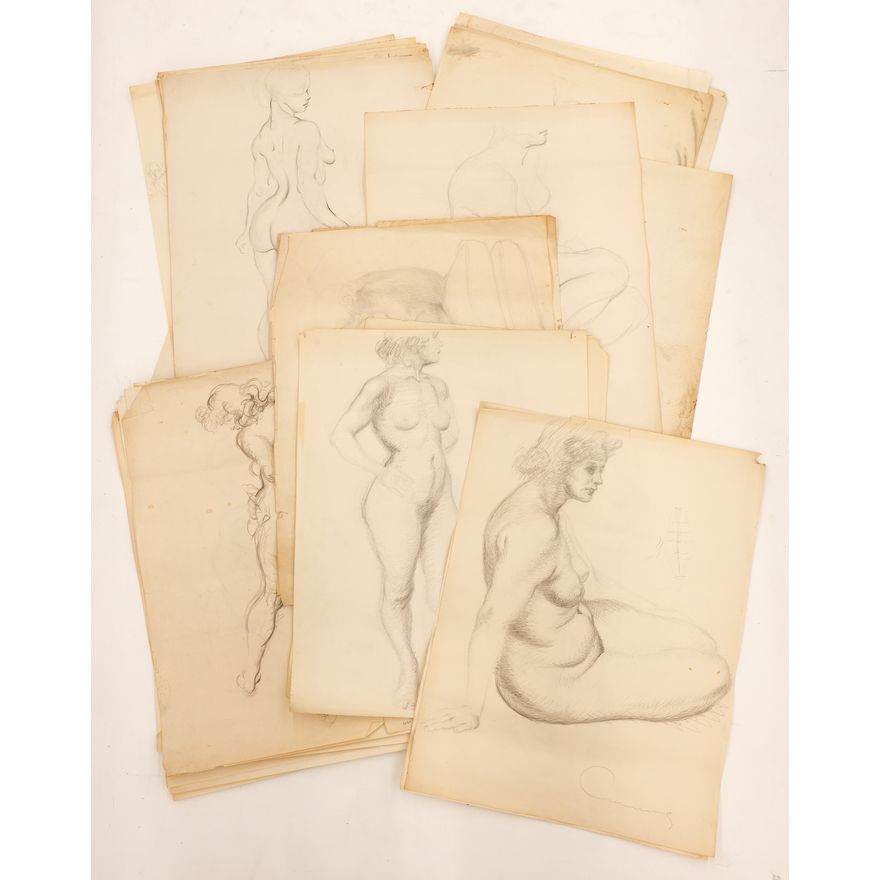30pc William Cumming 1950's Female Nude Graphite Drawings