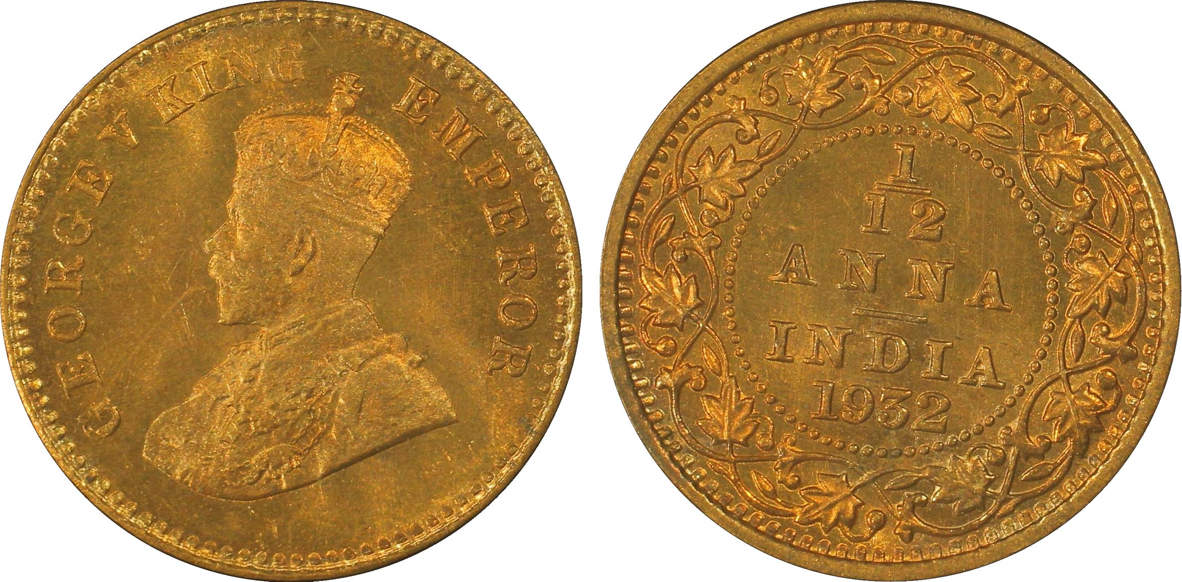 India British, SW-8.581, One Twelfth Anna, 1932(C), PCGS MS66RD