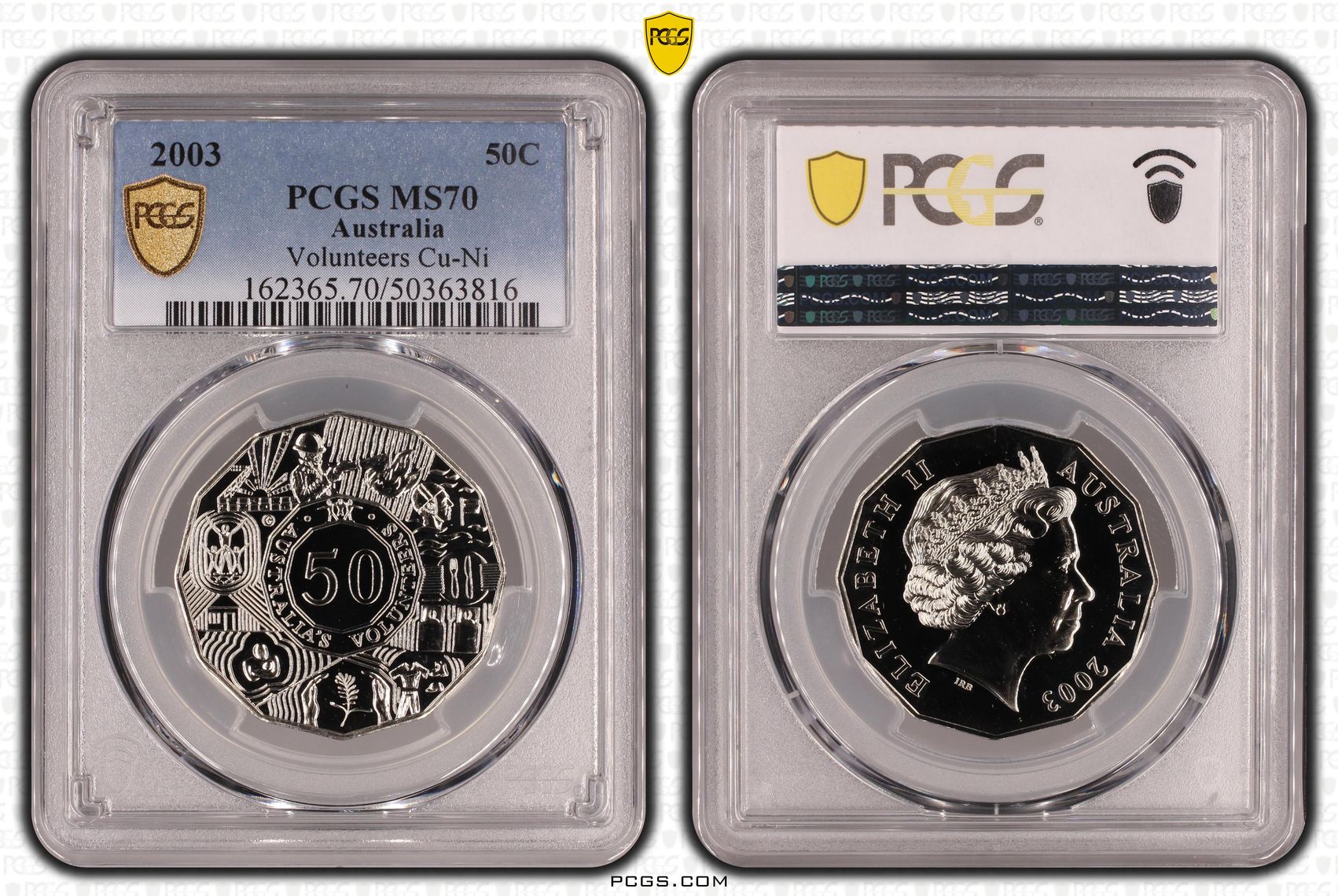 98 · Volunteers Cu-Ni POP 14/0, Fifty Cent, 2003, PCGS MS70