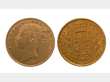 1862 Queen Victoria Young Head London Mint Shield Gold Sovereign.