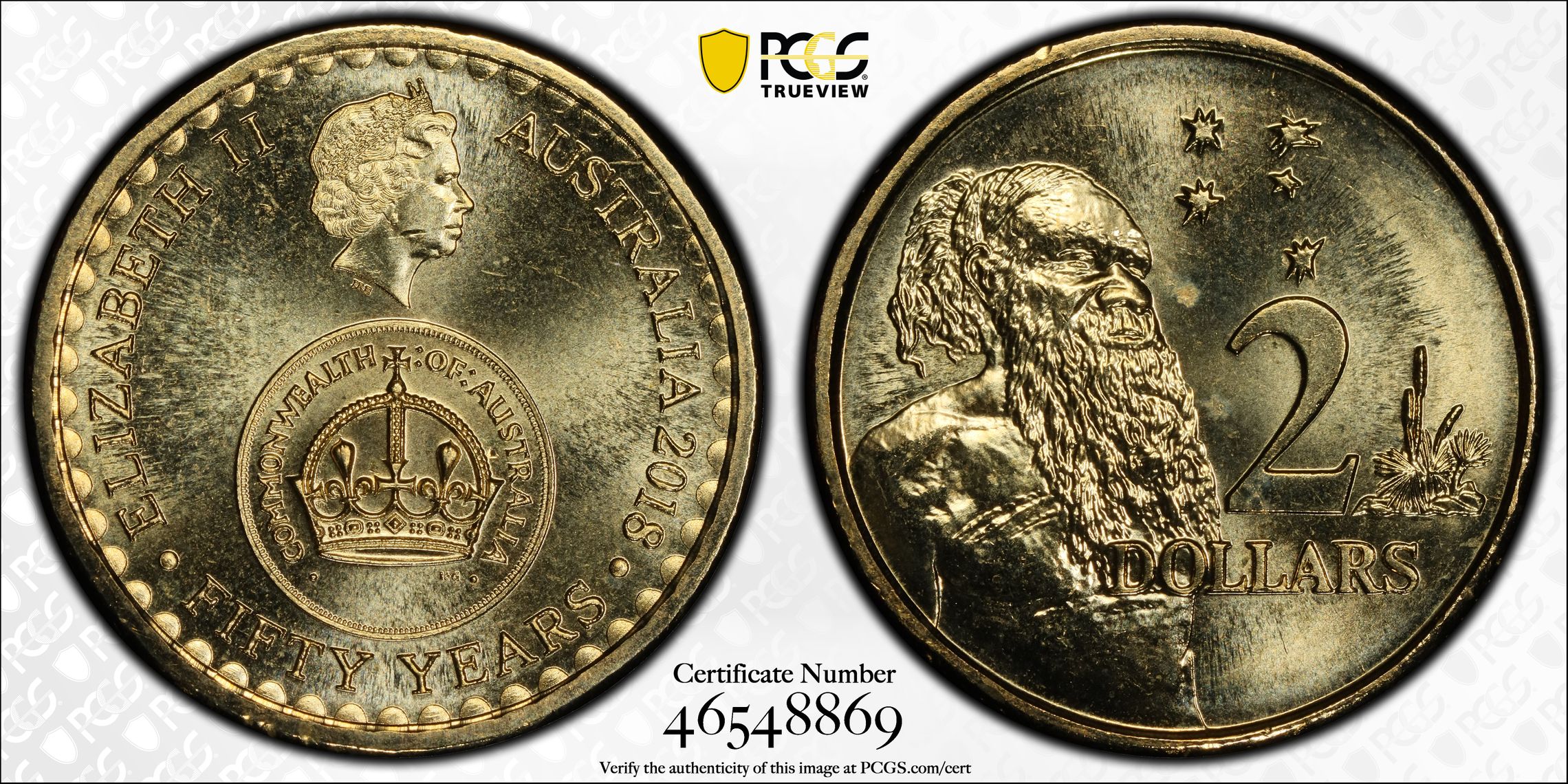 446 · Elizabeth II, 50 Yrs Decimal Currency 30th Ann. $2 Coin , Two Dollar, 2018, PCGS MS67