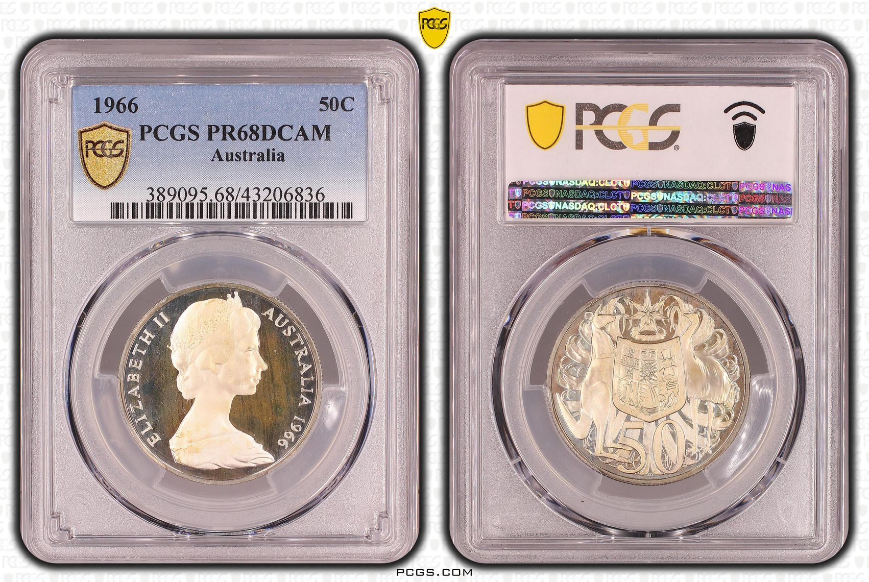 1966 Australian Fifty Cent, 50c Silver Proof PCGS - PR68DCAM -836