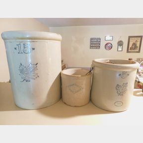 3- Stoneware Crocks, Western Stoneware #15, Pittsburg Stoneware #2; Western Stoneware #5