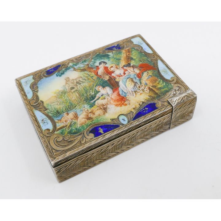 Italian 800 Enameled Silver Compact- 3''- 150g