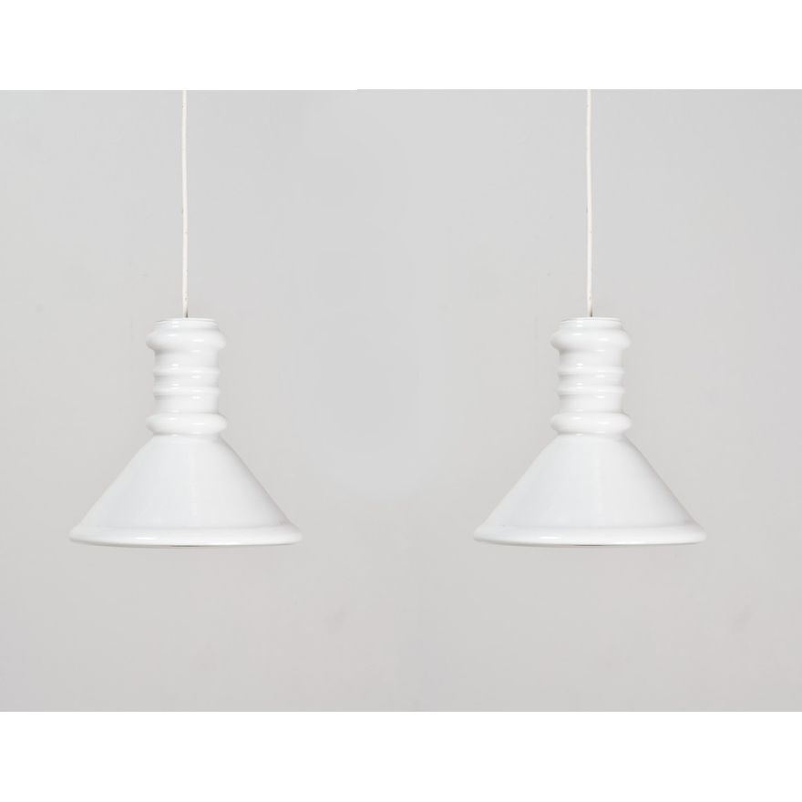 Sidse Werner (Denmark, 1931 - 1989) for Holmegaard - A pair of ‘Apoteker 255’ glass pendant lamp shades
