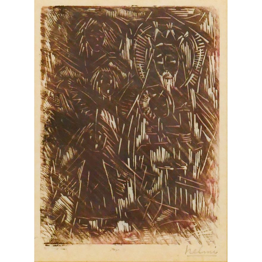 Helmi Juvonen ''Family'' (Mark Tobey) Signed Linocut