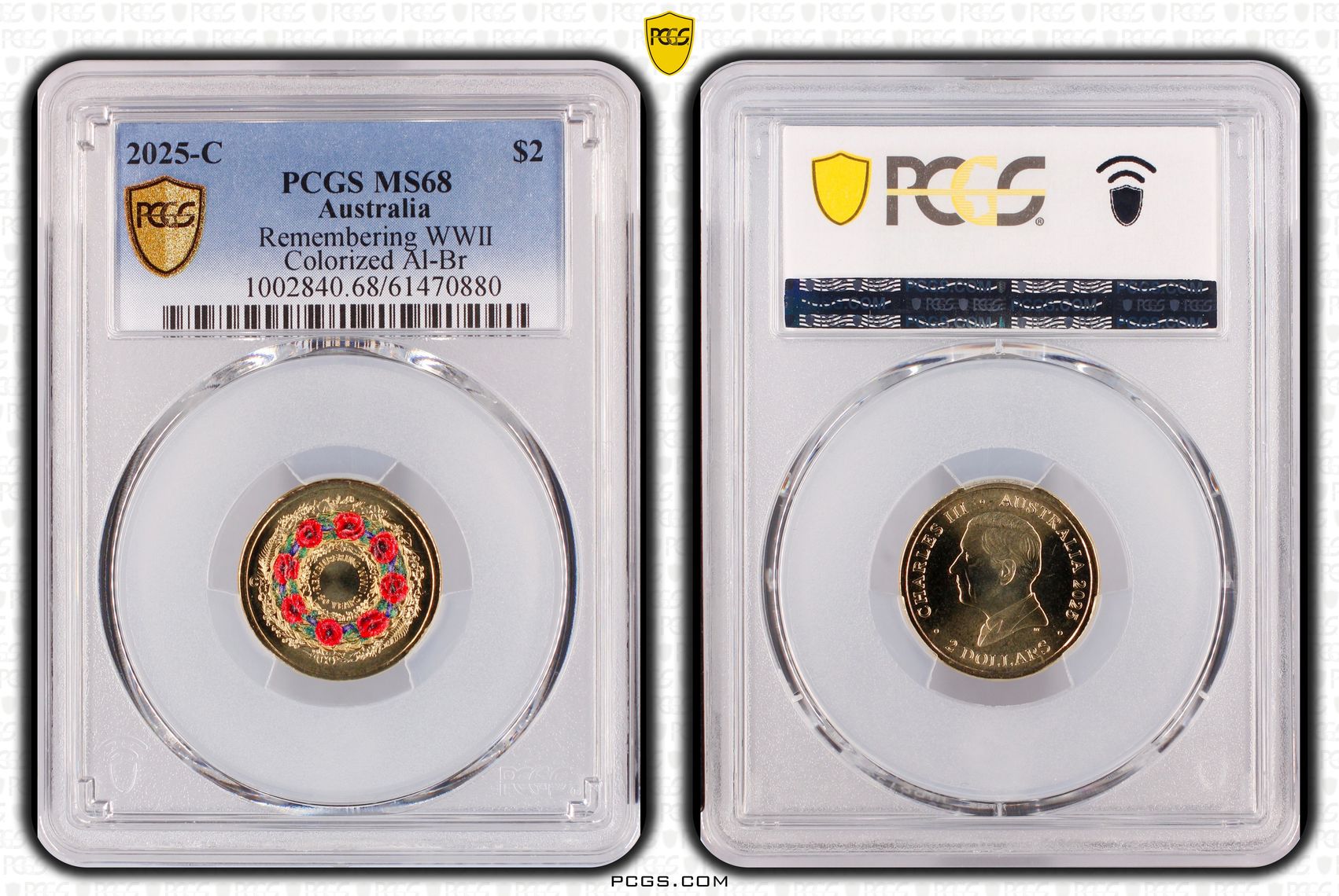 Remembering WWII Colourised AlBr, Two Dollar, 2025-C, PCGS MS68