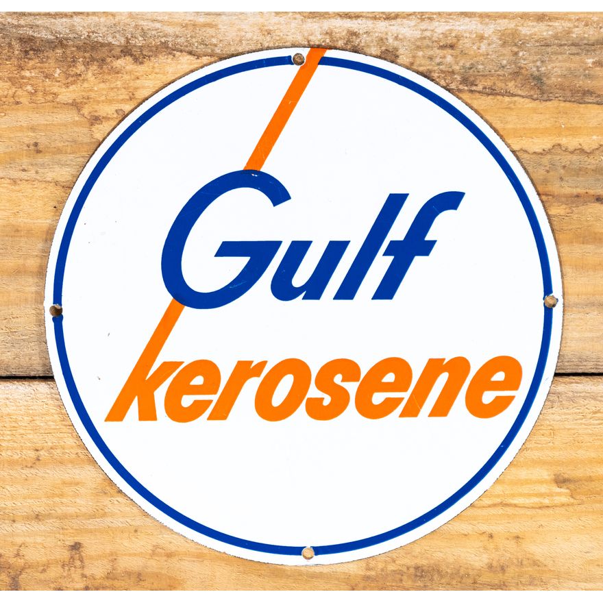 10.5" Gulf Kerosene Single Sided Porcelain Pump Sign TAC 9.5