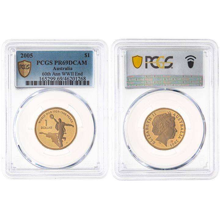 Elizabeth II, 60th Ann WWII End, One Dollar, 2005, PCGS PR 69DCAM
