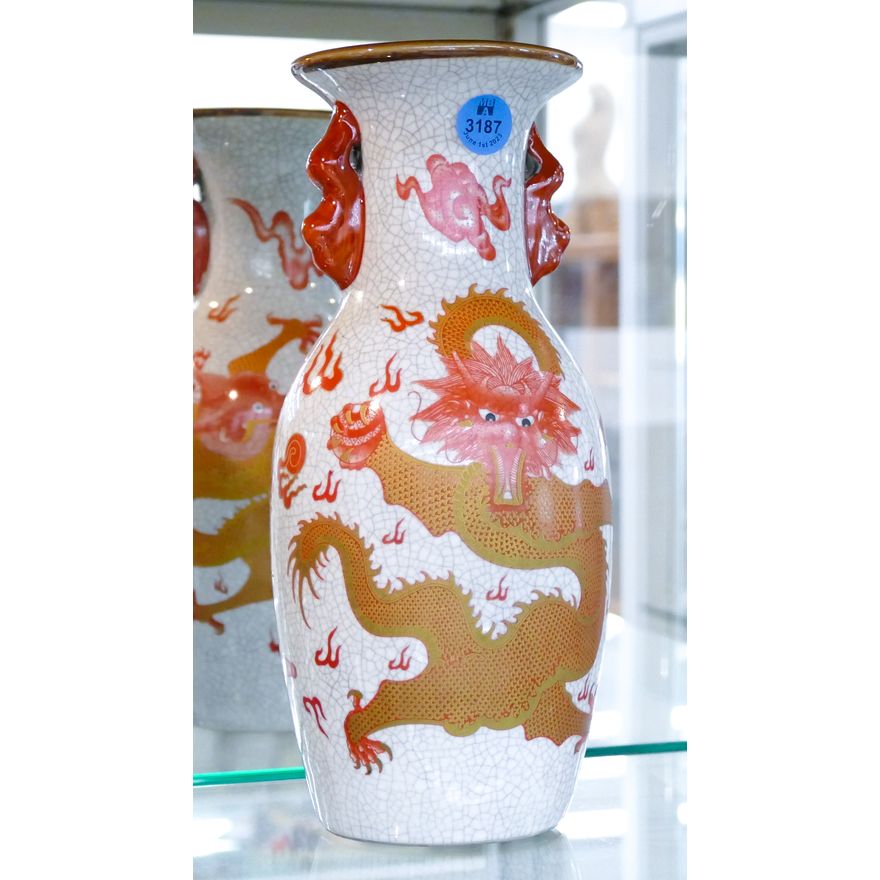 Chinese Crackle Glaze Porcelain Dragon Vase 10''