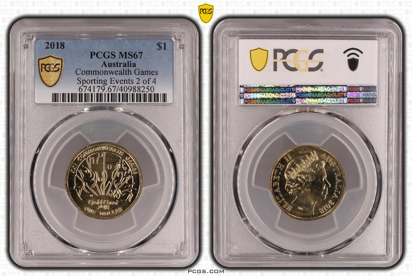 443 · Commonwealth Games - Sporting Events 2 of 4, One Dollar, 2018, PCGS MS67