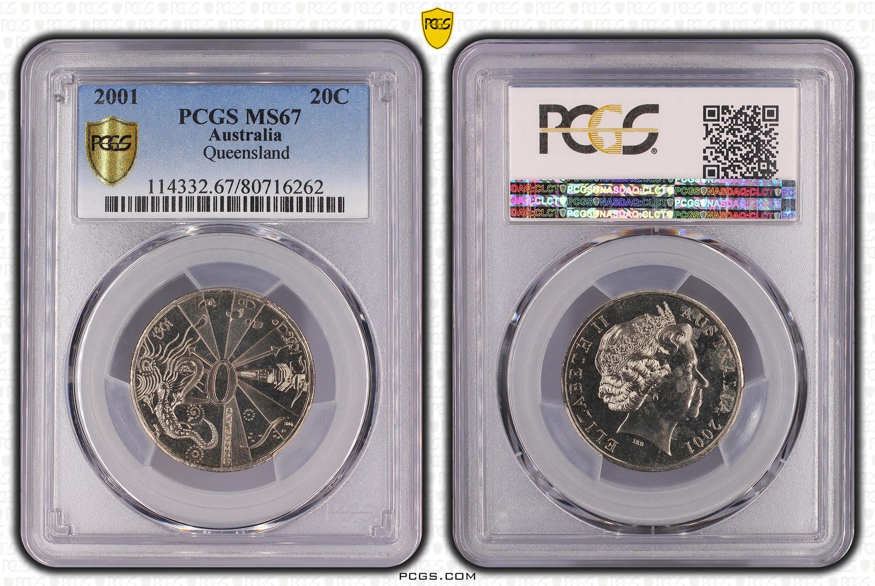 Elizabeth II, Queensland, Twenty Cent, 2001, PCGS MS67