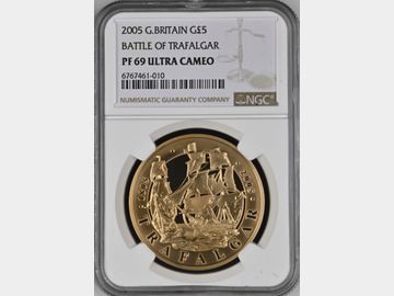 2005 PROOF GOLD 5 POUND BATTLE OF TRAFALGAR PF69 UCAM
