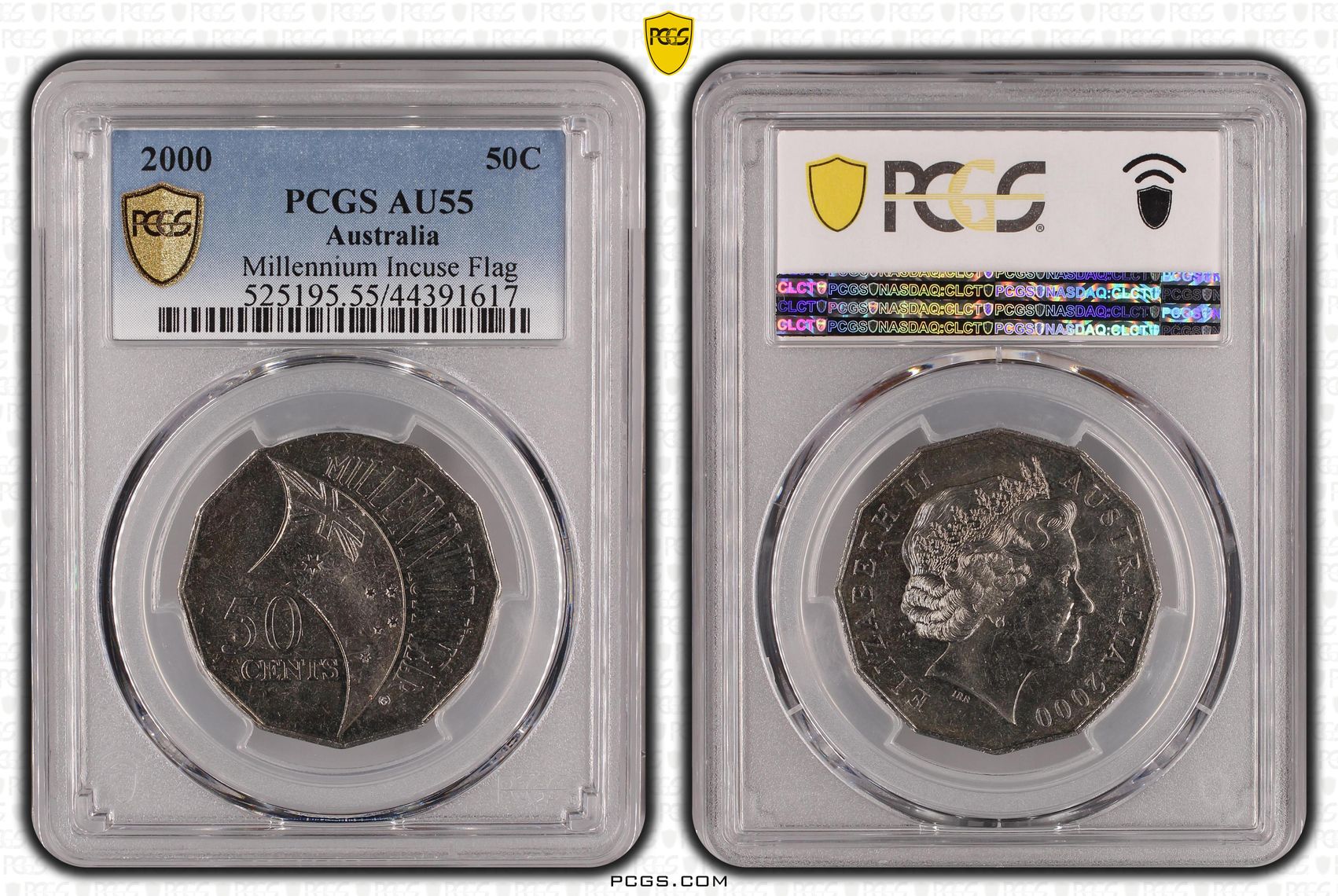 2000 Australia Fifty Cent, 50c Millennium Incuse Flag PCGS - AU55 -617