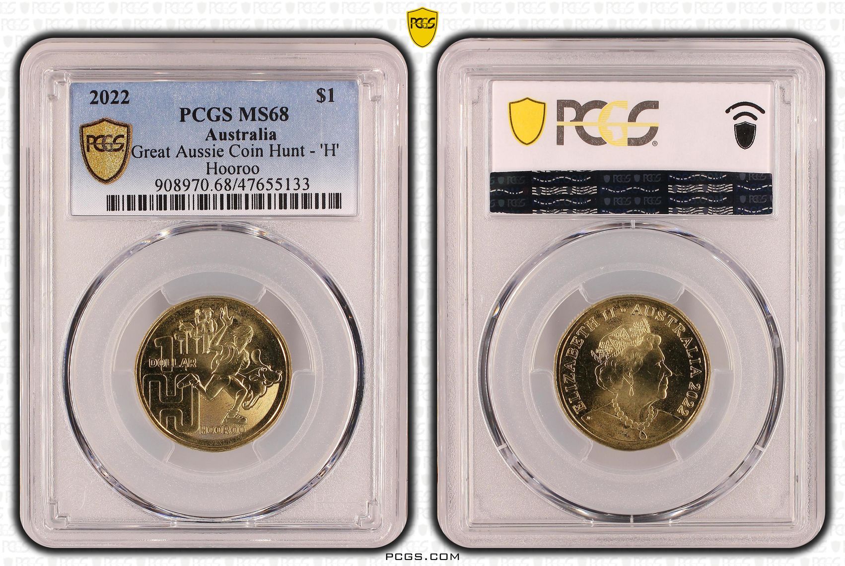 Elizabeth II, Great Aussie Coin Hunt - 'H' , One Dollar, 2022, PCGS MS68