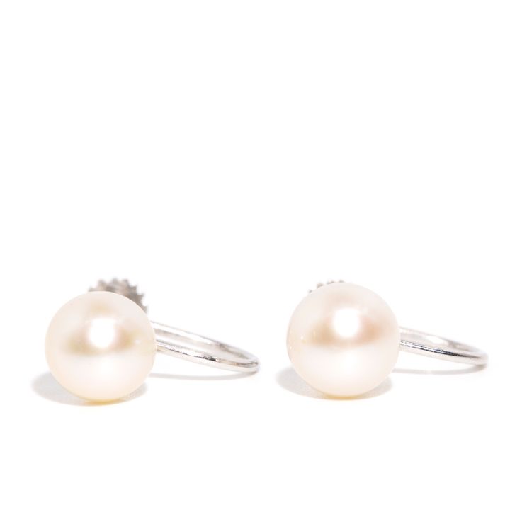Vintage White Cultured Pearl 9ct Gold Earrings,