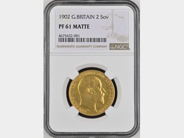 1902 EDWARD VII MATTE PROOF GOLD 2 POUND COIN PF61