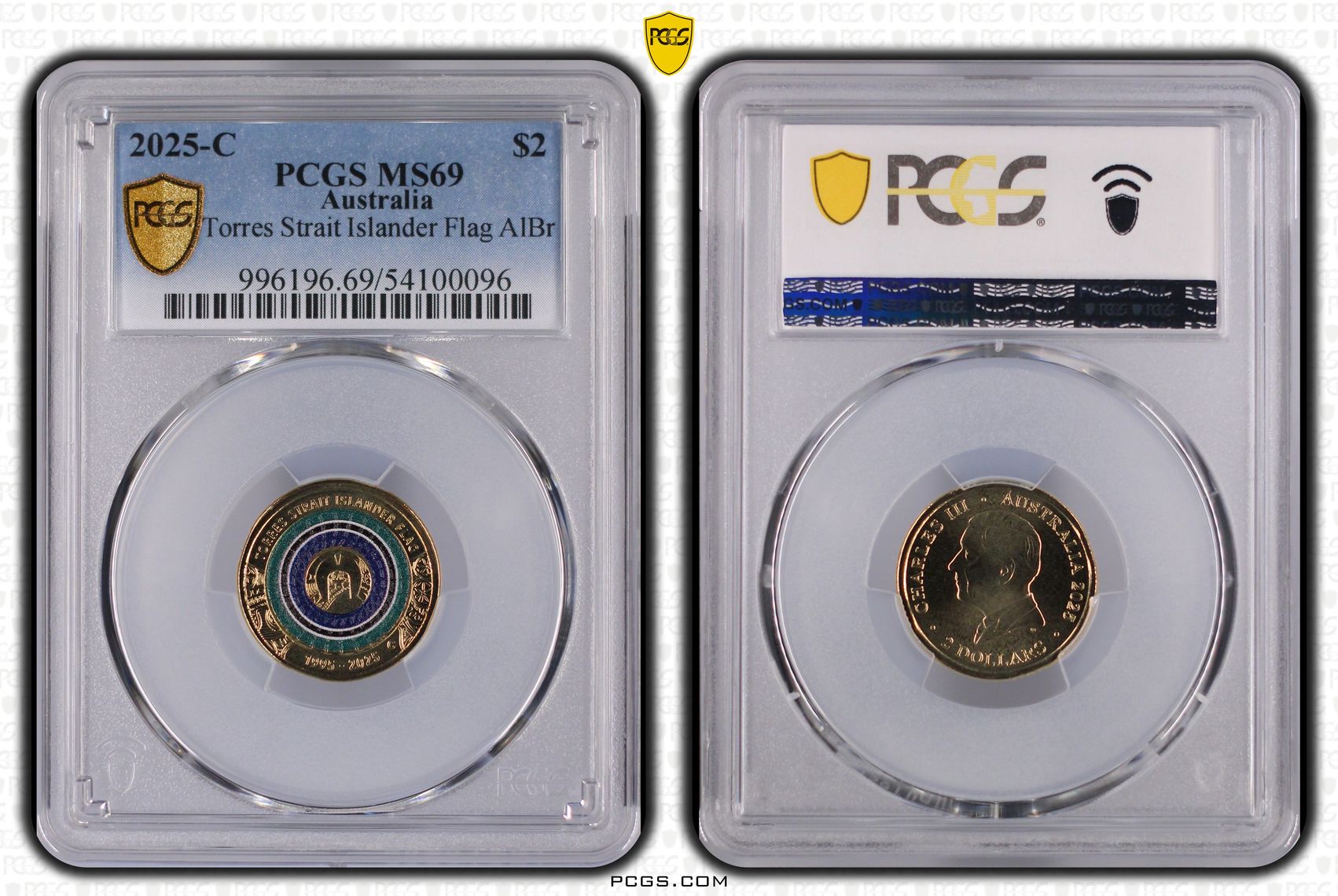 Torres Strait Islander Flag Colourised AlBr, Two Dollar, 2025-C, PCGS MS69