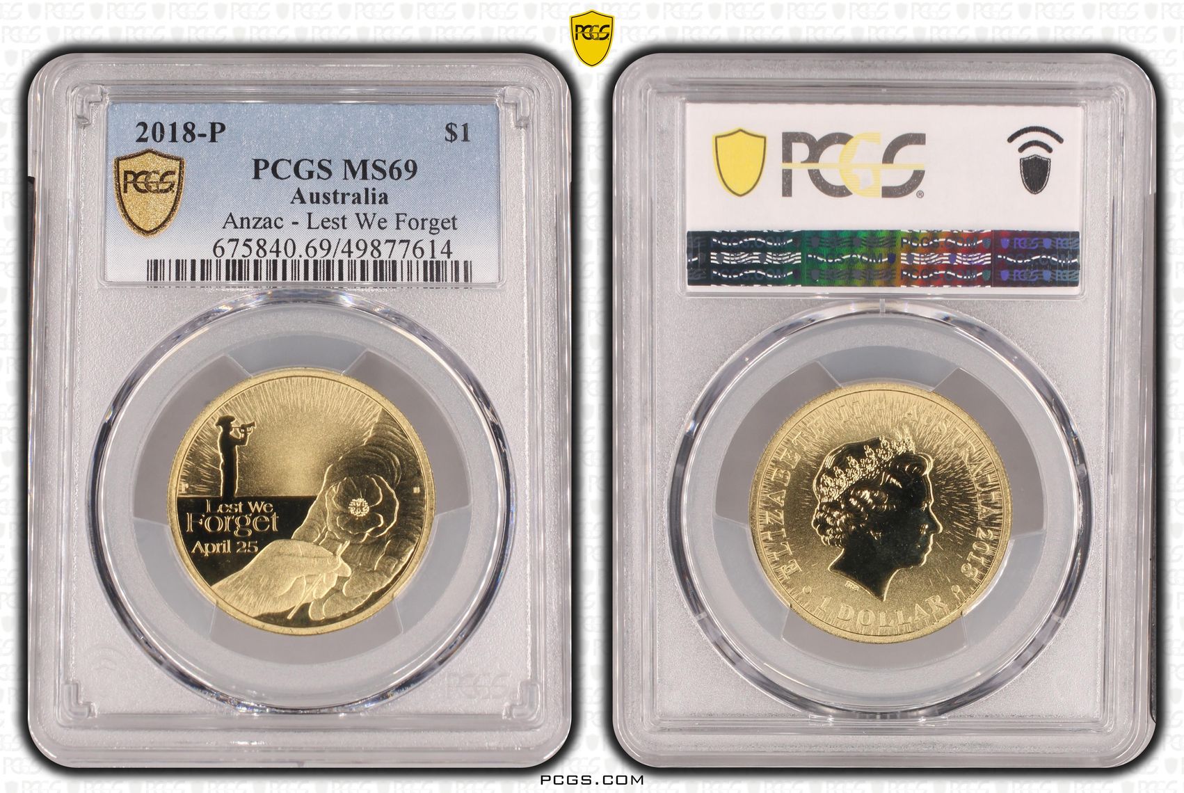 Anzac - Lest We Forget , One Dollar, 2018-P, PCGS MS69