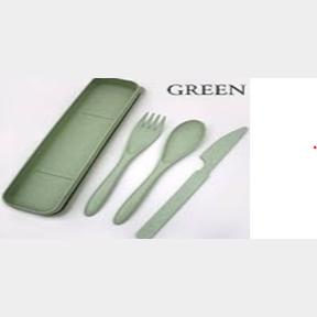 Wheat Straw Baby Fork and Spoon Set - Green - 18 months - | AS 51695/2178 B1 (S6) SB(4)