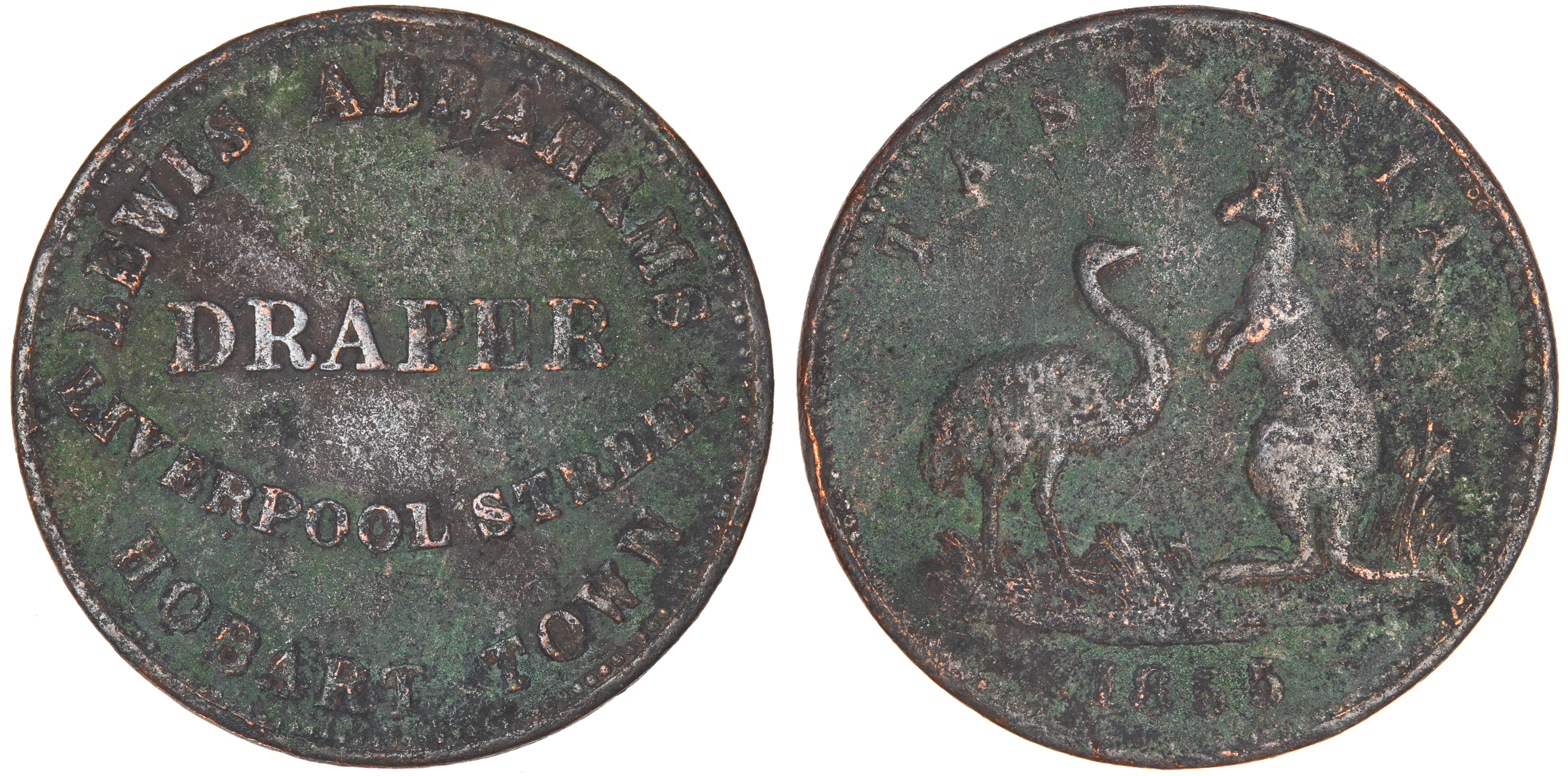 215 · A.1 - Lewis Abrahams, Hobart, Penny, 1855,  VF