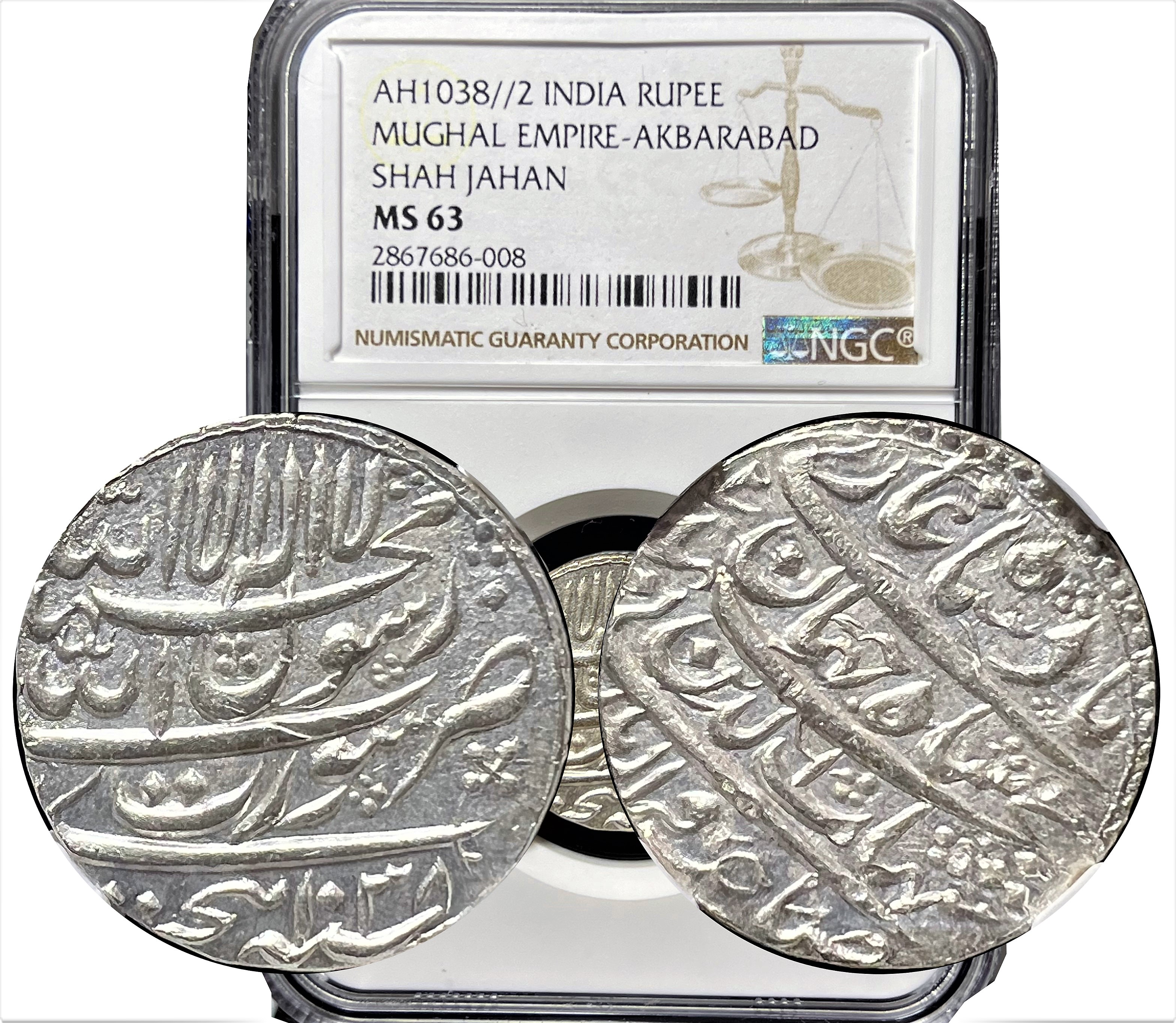 AH1038//2 INDIA RUPEE SHAH JAHAN MS63