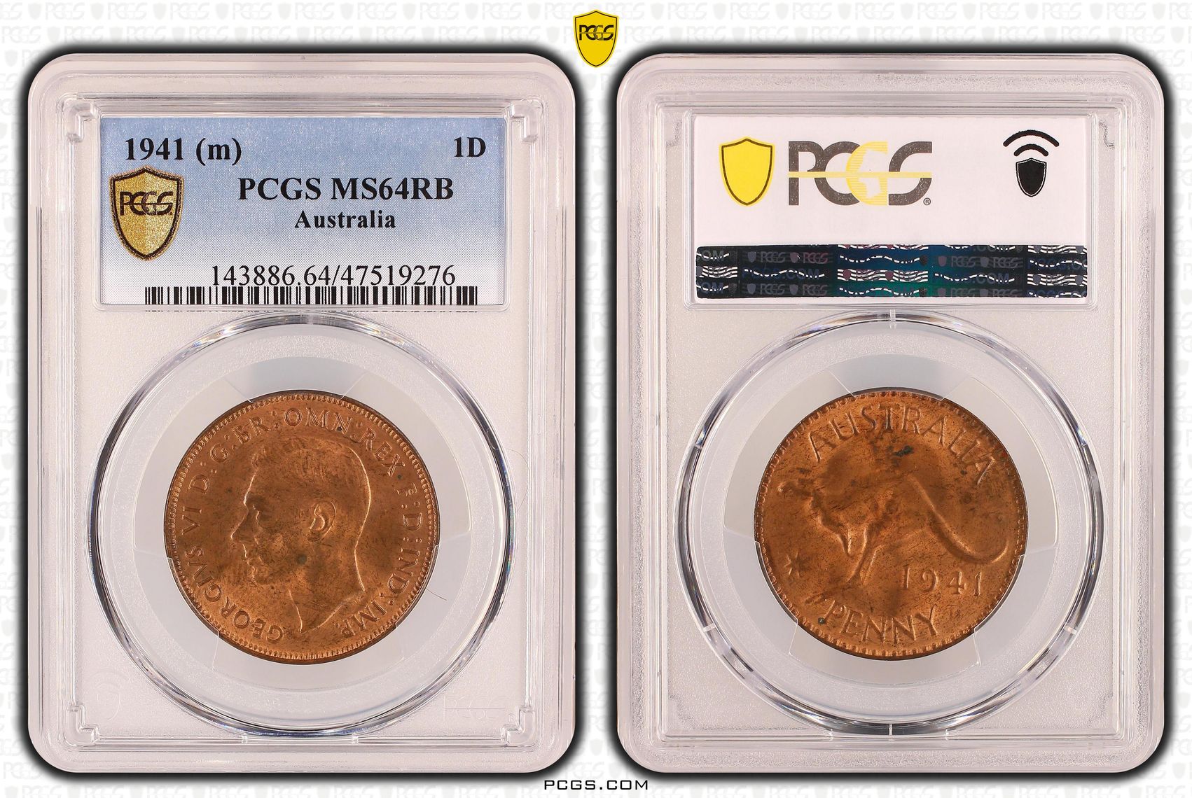 George VI, Penny, 1941, PCGS MS64RB