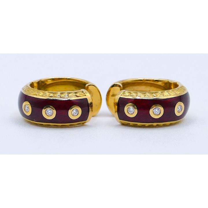 Pair Faberge 18k Victor Mayer Diamond Huggies Earrings with Box & Papers