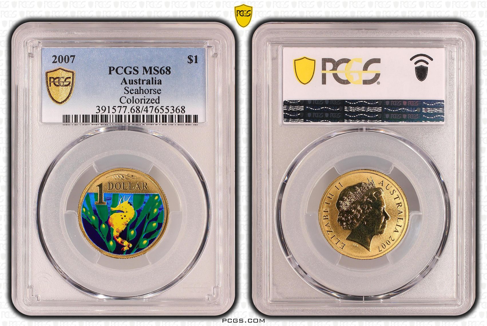Seahorse, One Dollar, 2007, PCGS MS 68