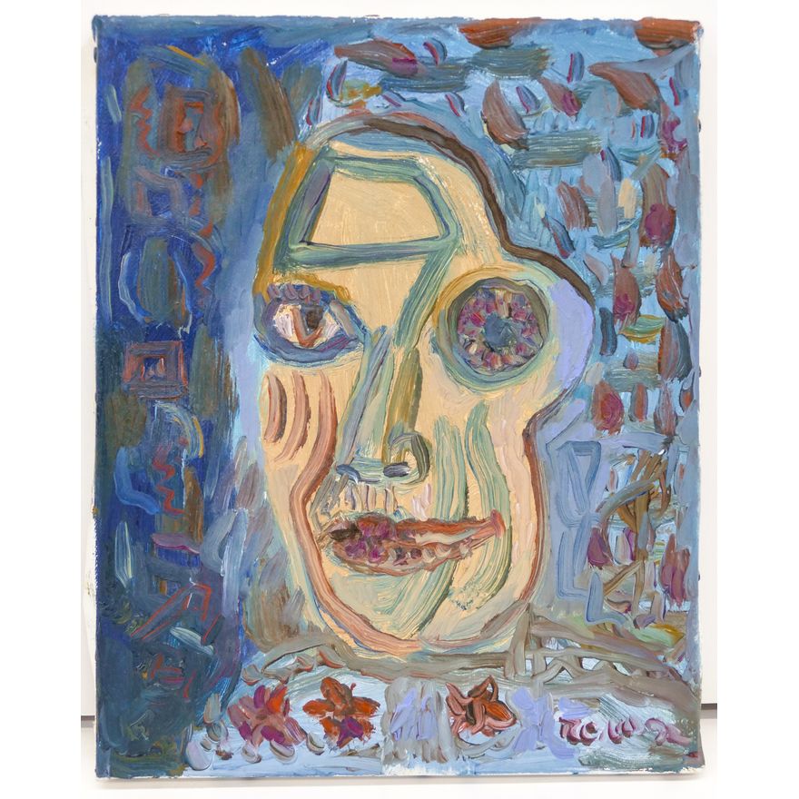 Joe Reno ''Lady + Flower Shirt'' Signed 1992 Oil on Canvas 10''x8''