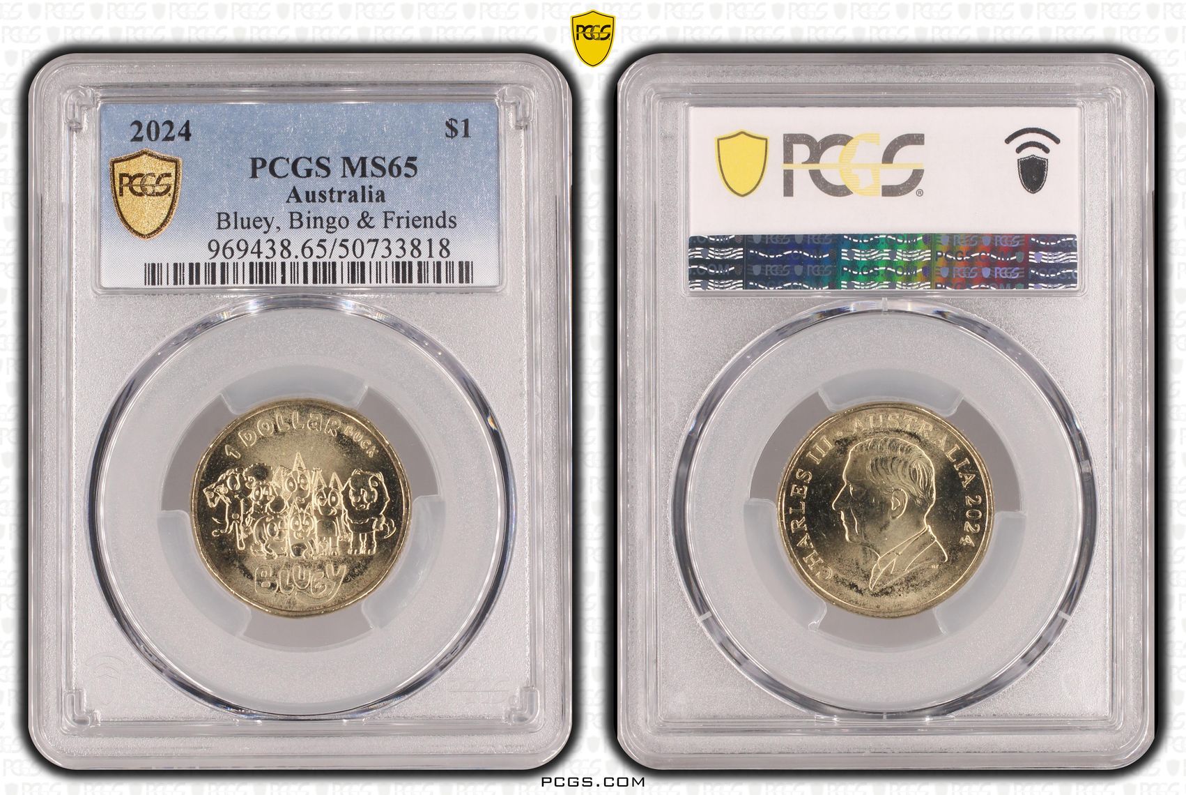 Bluey, Bingo & Friends POP 2/0, One Dollar, 2024, PCGS MS65
