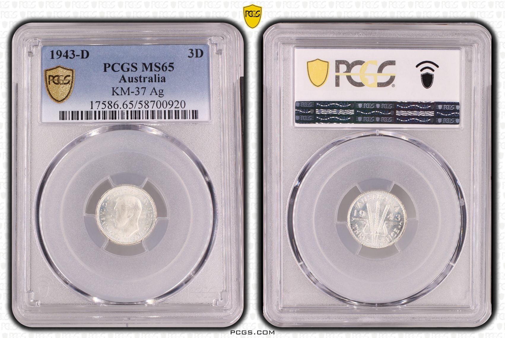 George VI, Threepence, 1943-D, PCGS MS65