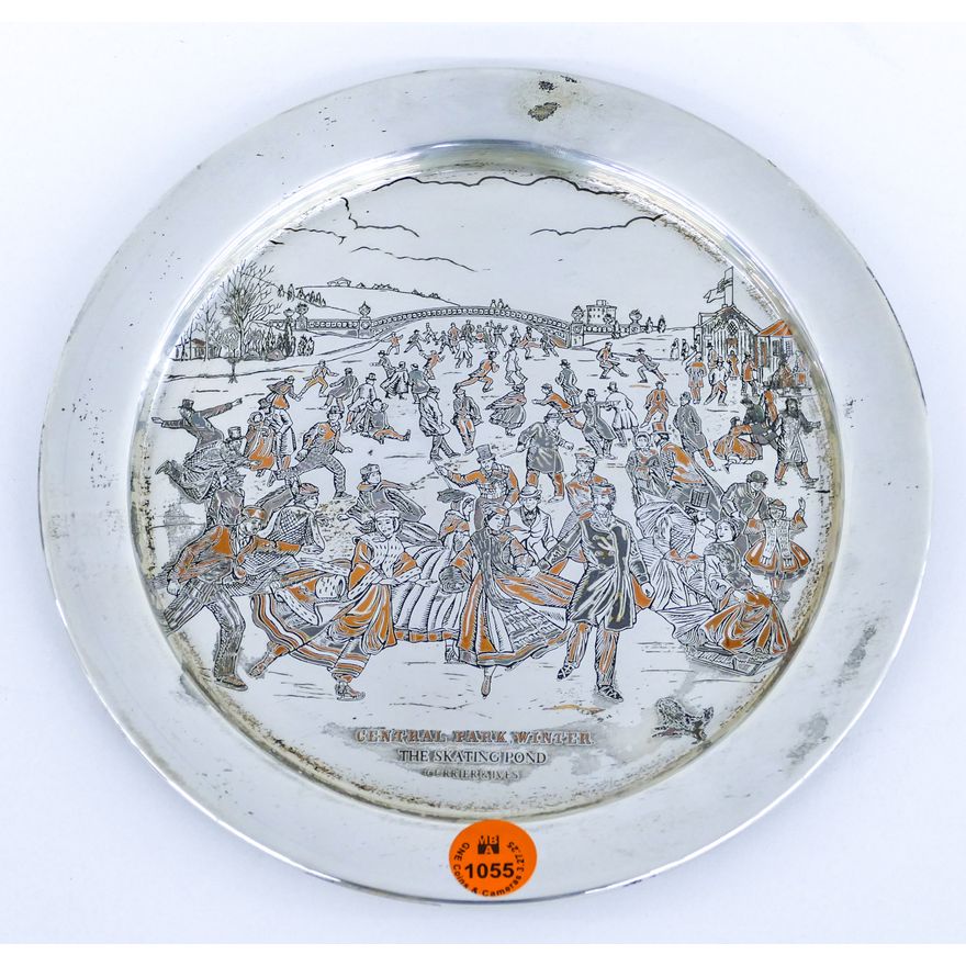 Danbury Mint 1973 Sterling Currier & Ives Plate 8'' in Box - 252 Grams