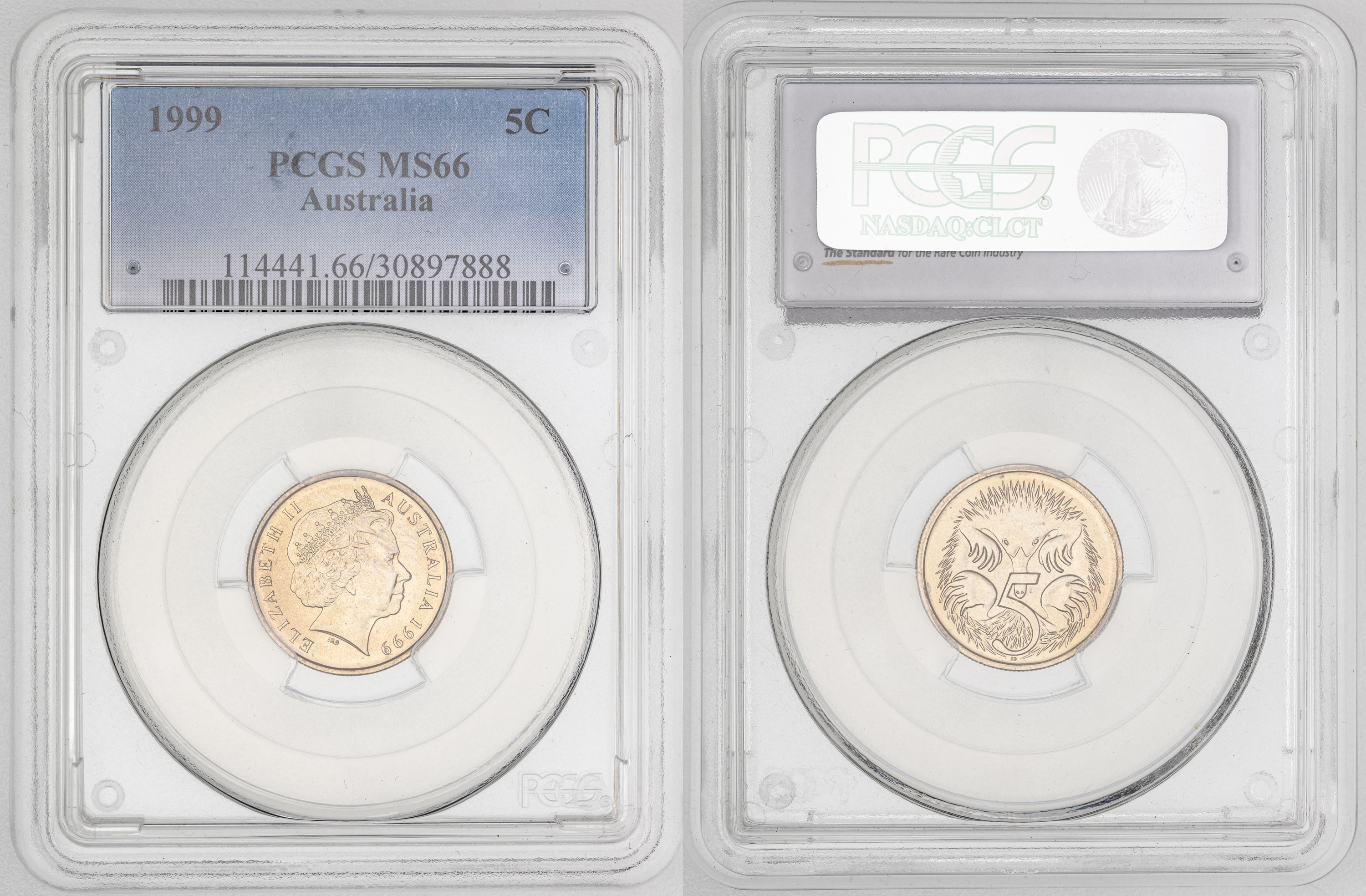 174 · Elizabeth II,  , Five Cent, 1999, PCGS MS66