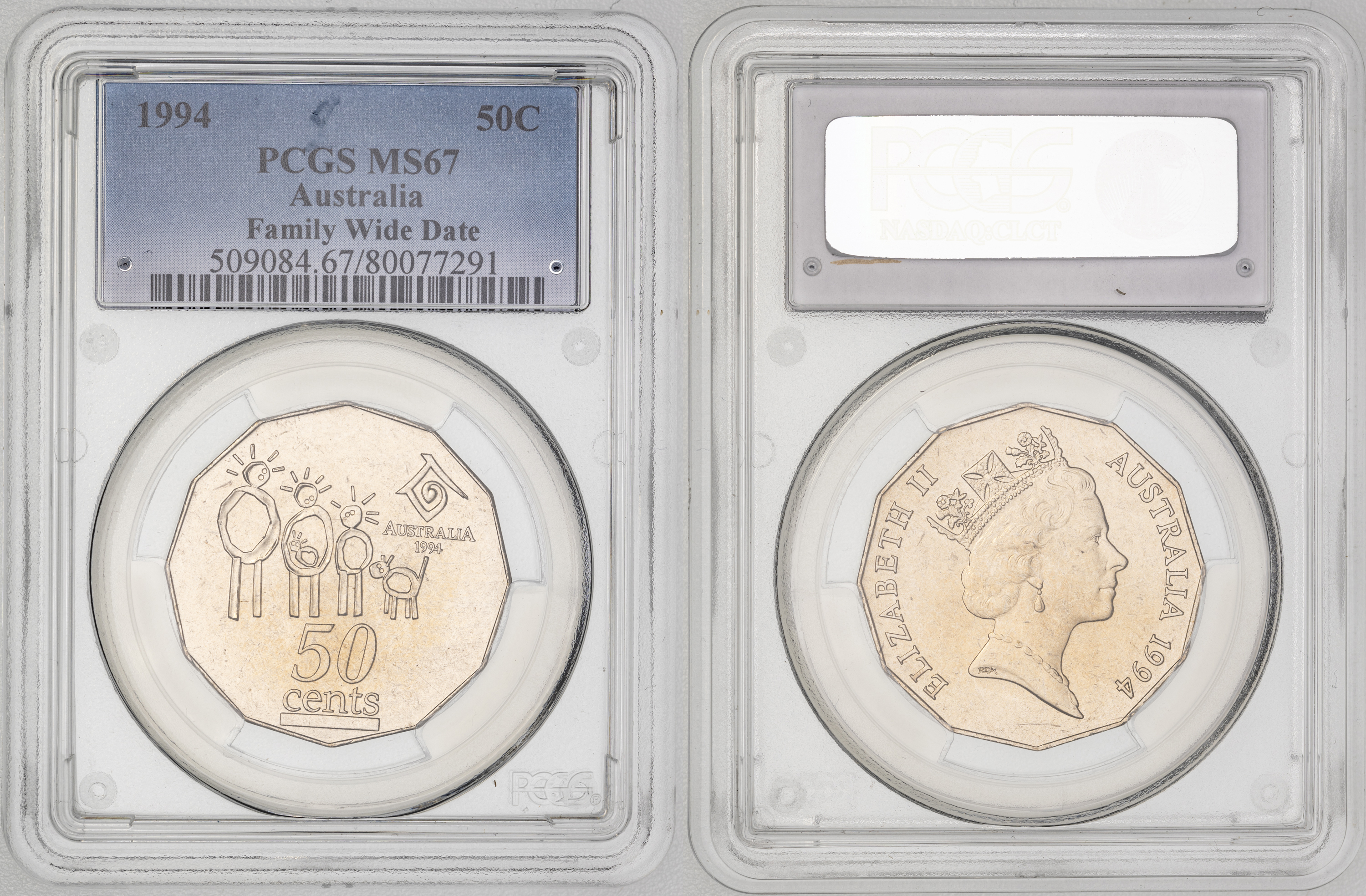 Elizabeth II, Family Wide Date, Fifty Cent, 1994, PCGS MS67