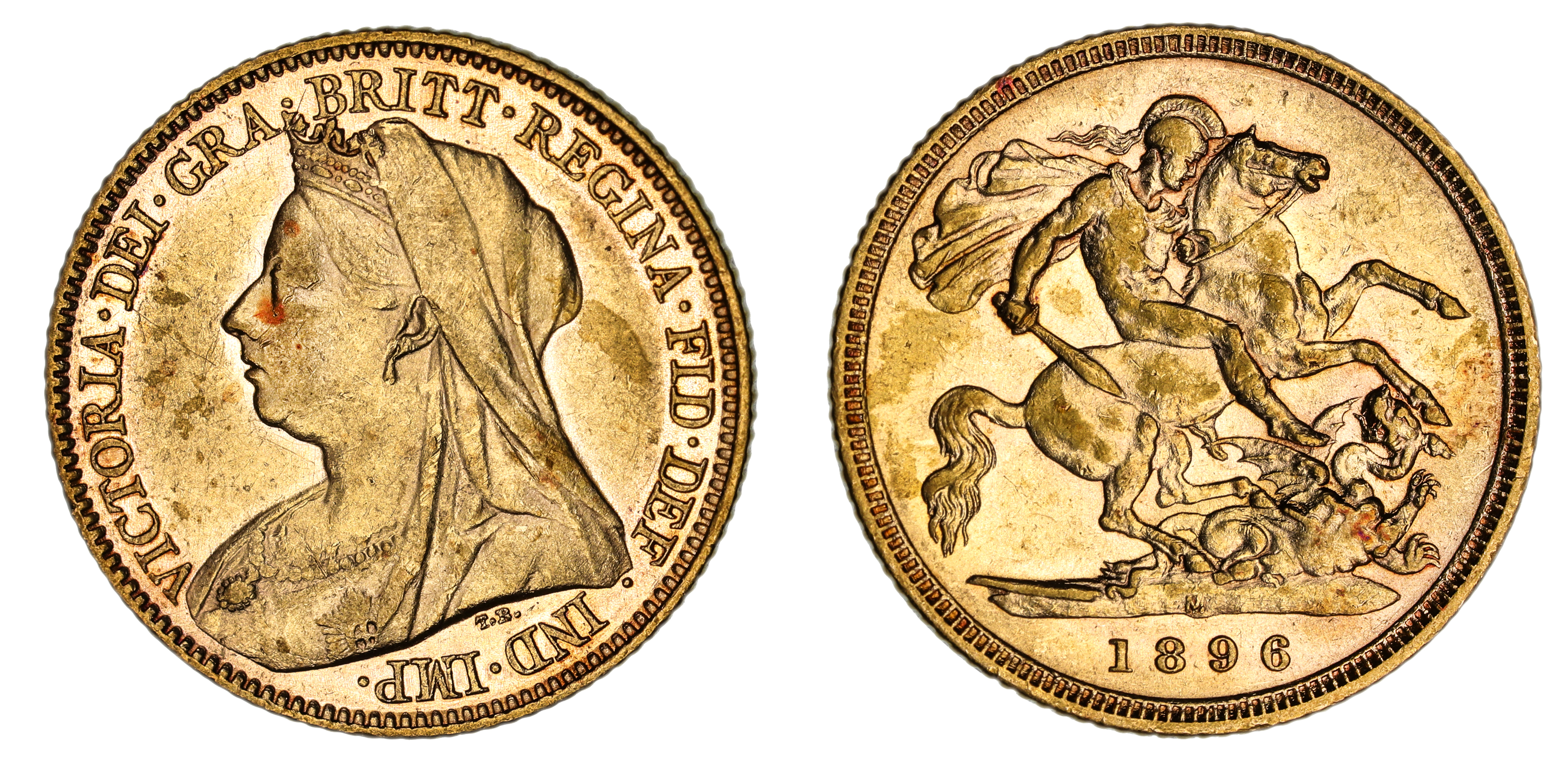 Victoria, St. George Reverse - Melbourne Mint - Veiled, Half Sovereign, 1896, EF