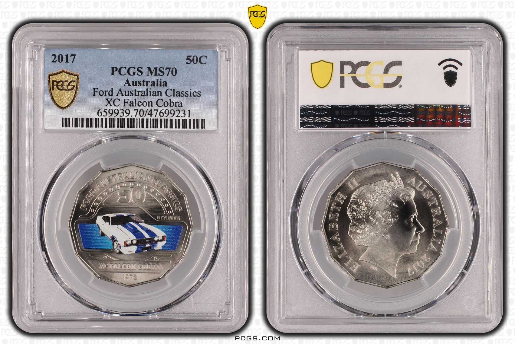 Ford Australian Classics - XC Falcon Cobra, Fifty Cent, 2017 POP Report 10/0, PCGS MS 70