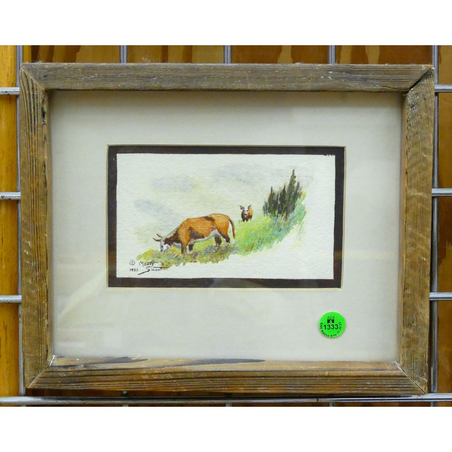 Monte Smout ''Grazing'' 1980 Watercolor Framed 9''x11''