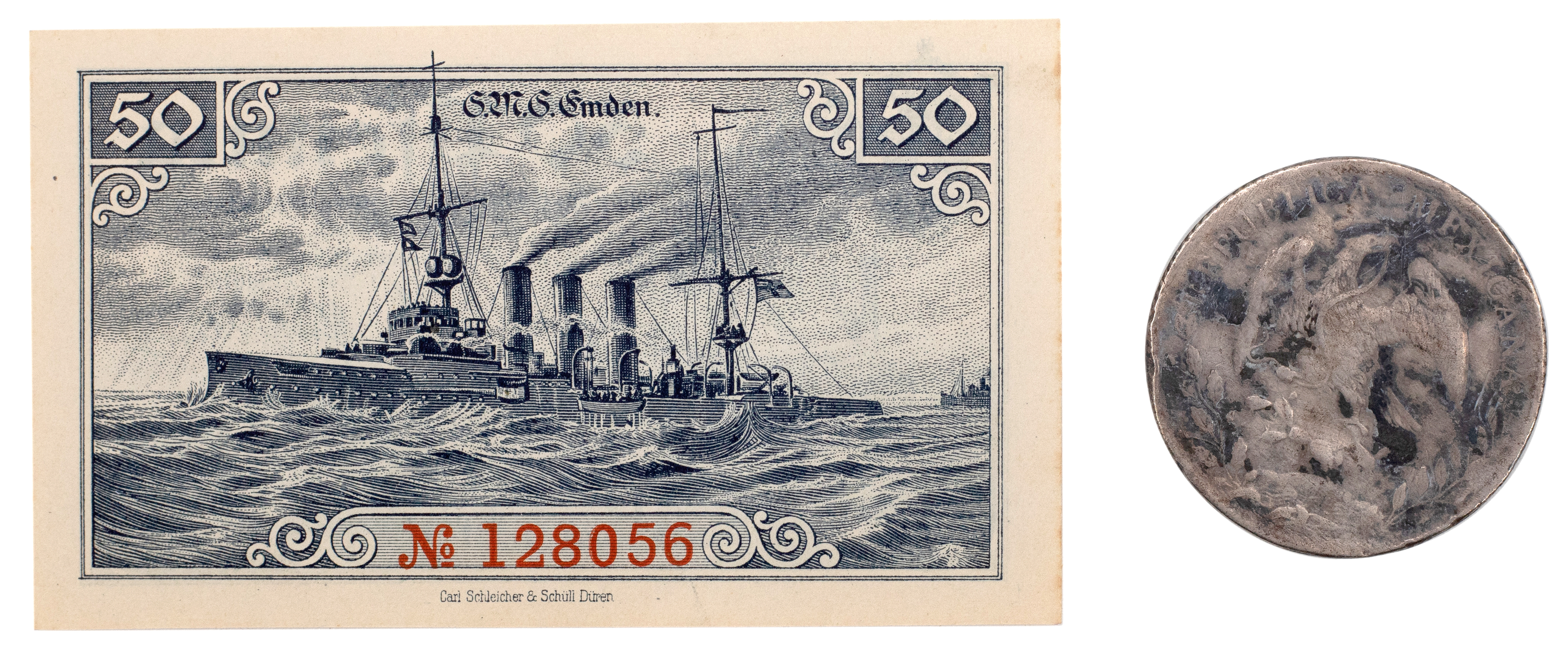 SMS EMDEN Related, 50 Pfennings, 1918, UNC